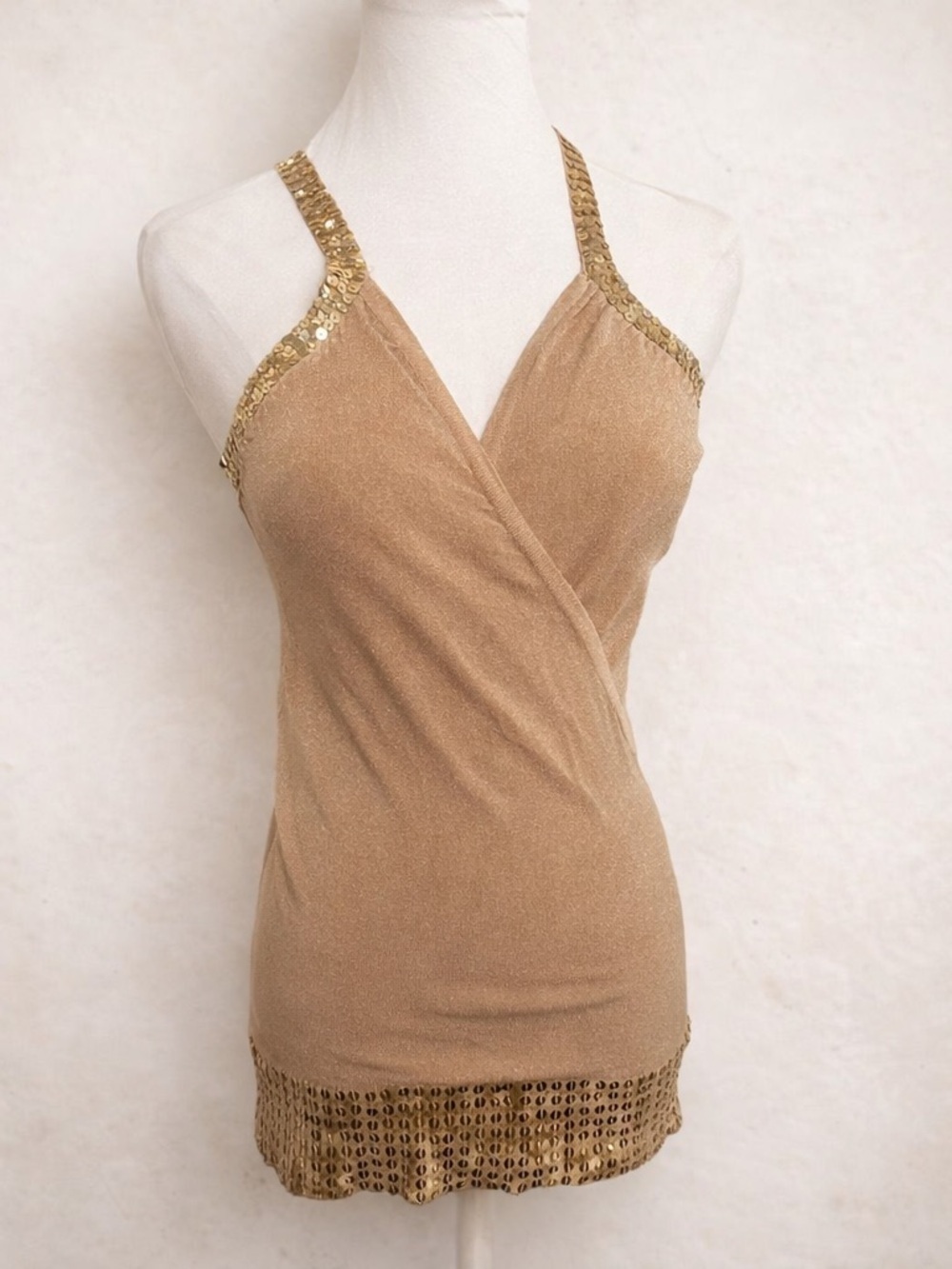Gold Sequin Top Fairycore Ibiza Festival Sparkle Camisole L